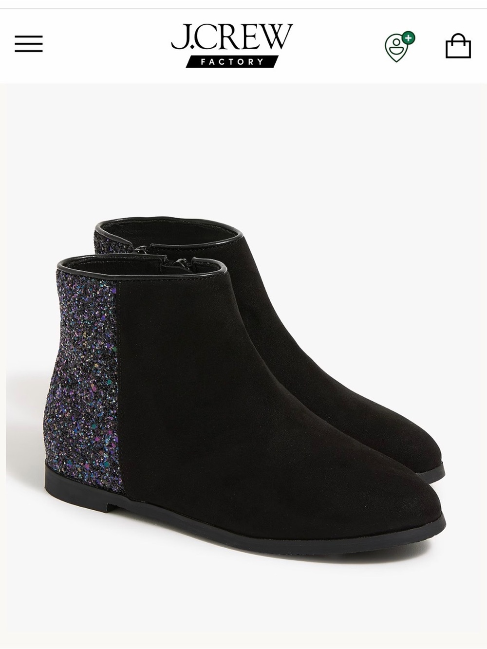 Kids Black Suede Ankle Boots with Glitter Heel
